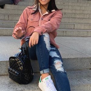 Corduroy Pink Jacket With Fur Collar